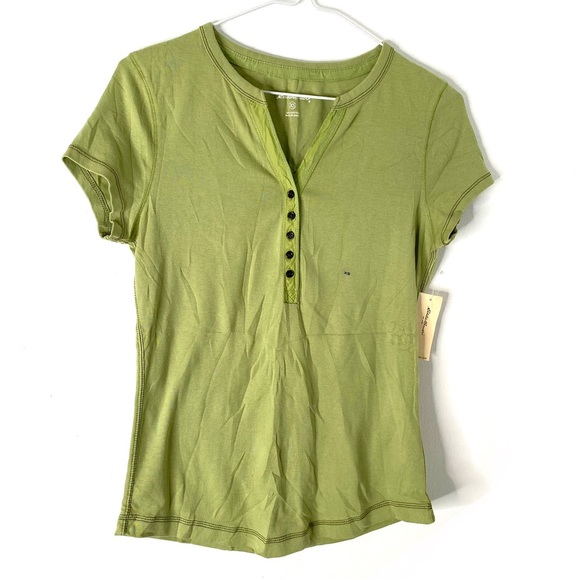 Eddie Bauer Green Button V-Neck Henley Tee NWT - Picture 1 of 5